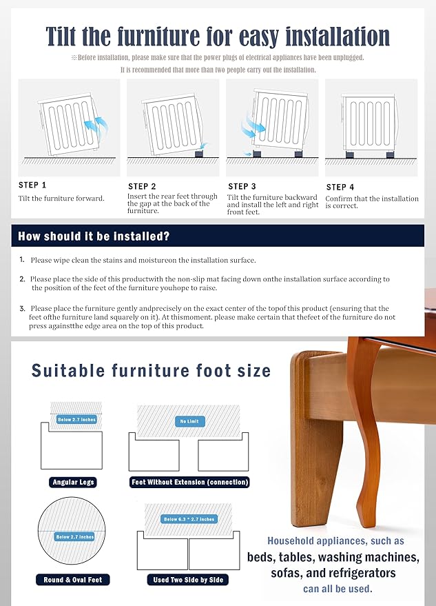 EclatBain Bed Risers Furniture Risers Heavy-Duty Rectangular Adjustable Block 8