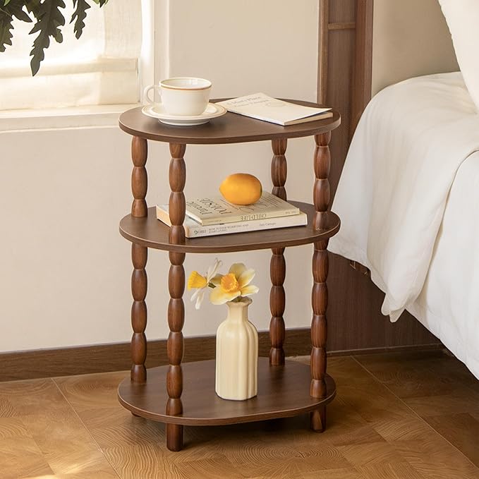 MaxSmeo Small Side Table, 3-Tier Small End Table, Modern Oval Night Stand