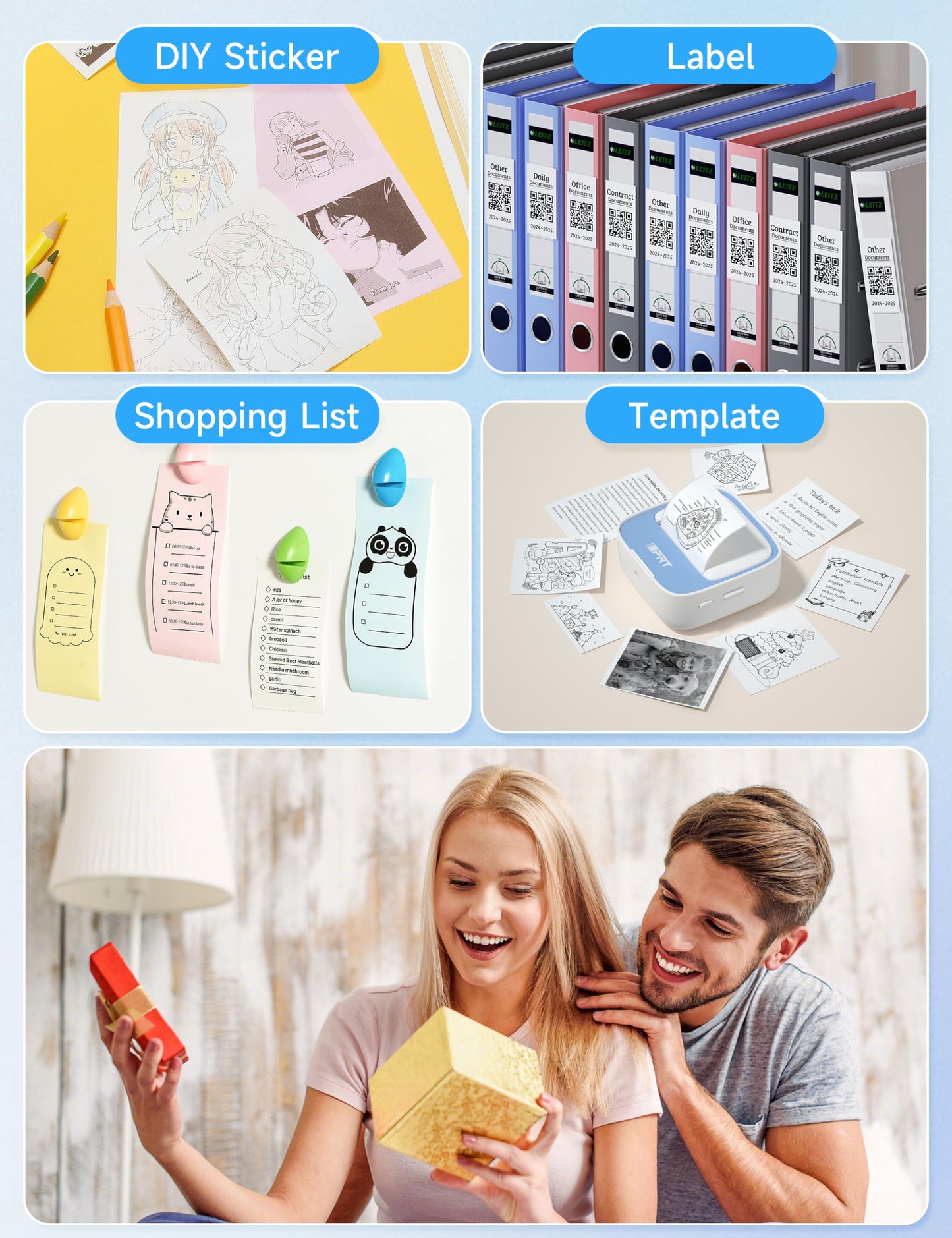 iDPRT Portable Sticker Maker Machine with 1 Roll Sticker Paper, Mini Printer Efficiently and Quickly, Thermal Printer for Study Notes, Pictures, DIY, Label, Free App with Multiple Templates, Blue
