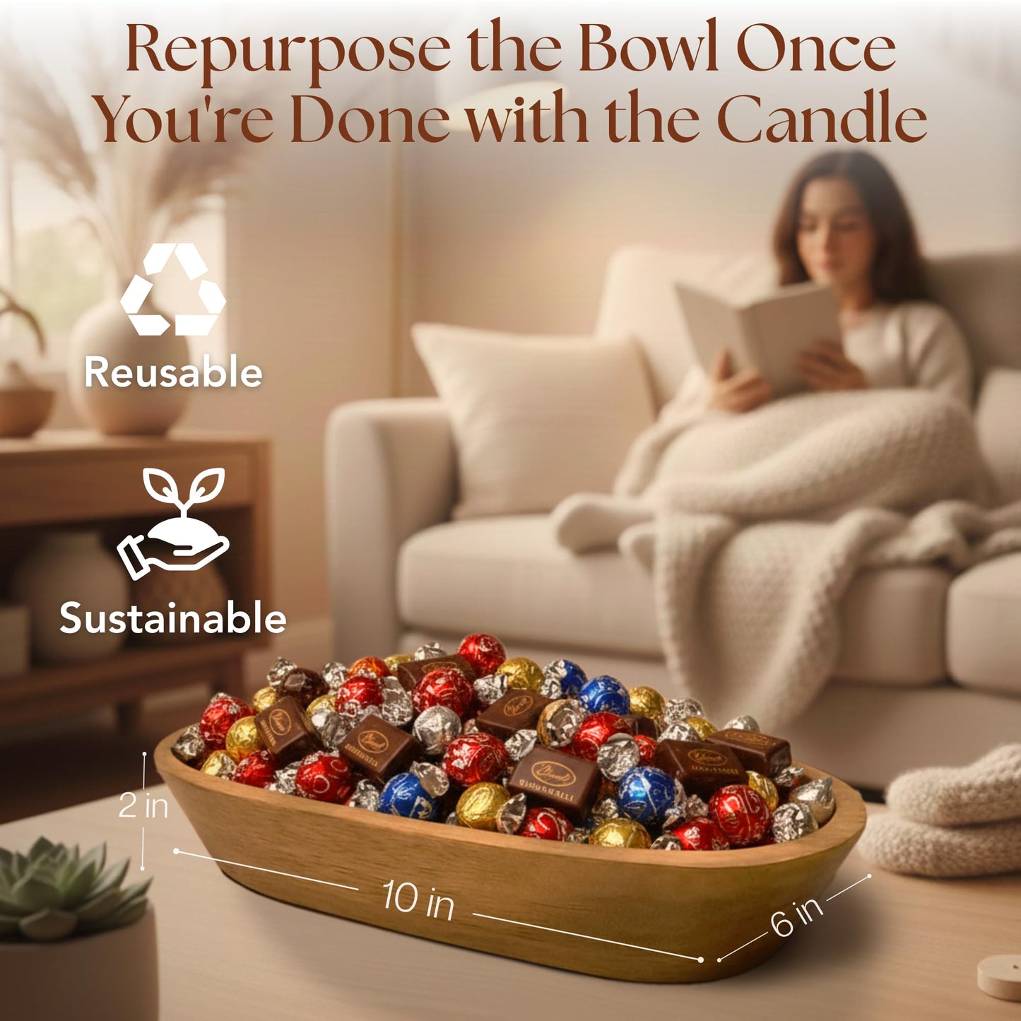 Dough Bowl Candle Co. Mediterranean Fig Soy Candle - 3 Wick Rustic Farmhouse Coffee Table Decor, Odor Eliminator in Wooden Bowls, 20 Ounce Wooden Dough Bowl Candle, All-Natural Gifts for Women or Men