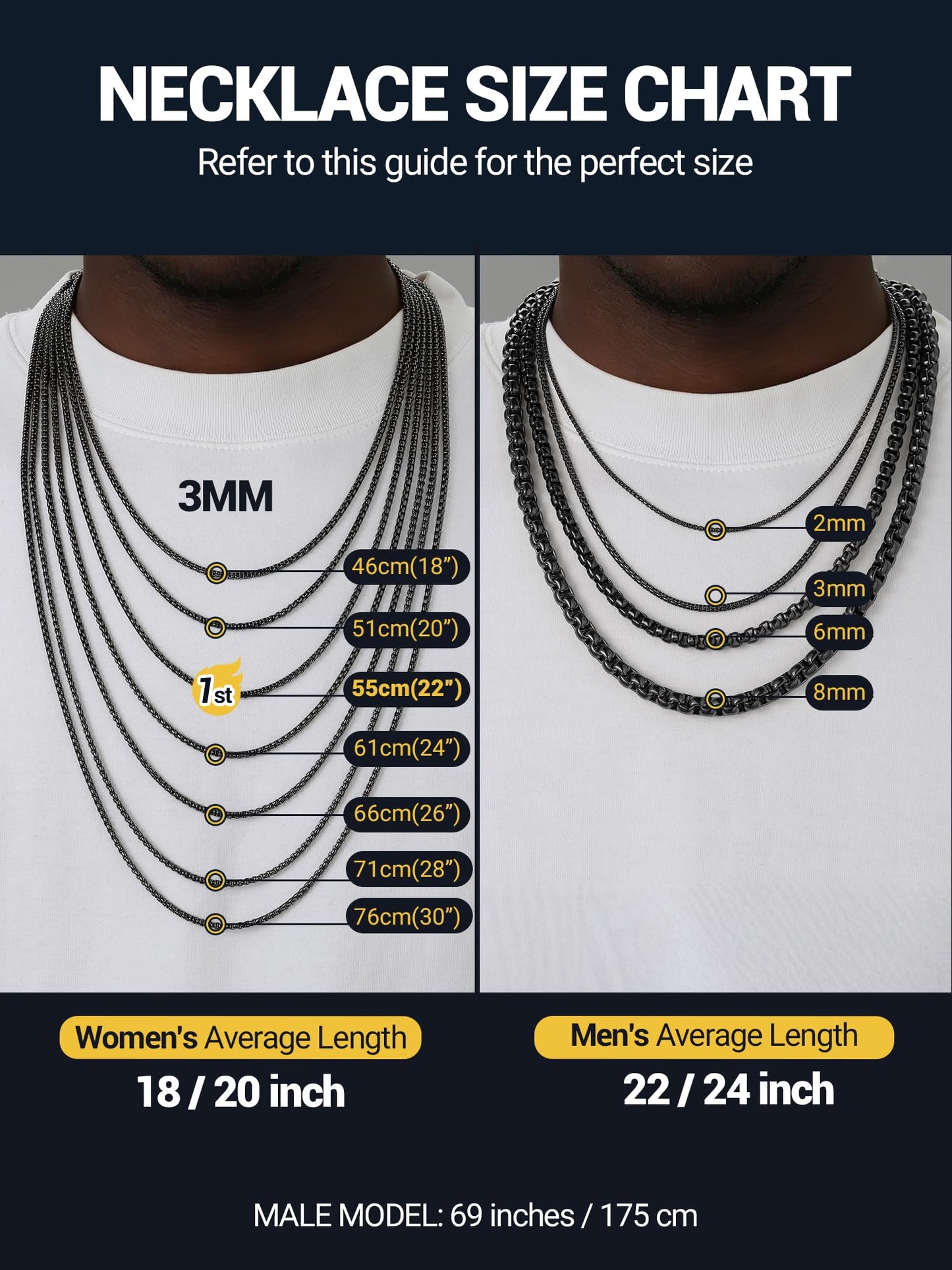 PROSTEEL Squre Rolo Link Chains, Black Stainless Steel Chain Necklace Waterproof & Non Tarnish 6mm Link Chains for Men and Women Jewelry with Gift Box 20in