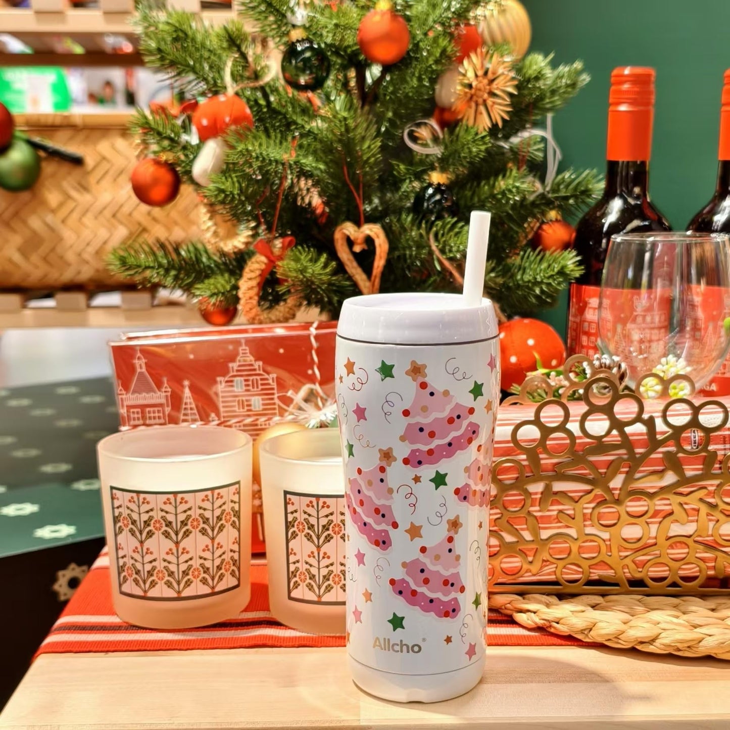 Allcho Christmas Gifts for Women Mom Daughters, Christmas Travel Coffee Tumbler for Friends Girls, Insulated Water Bottle, 18 oz Stainless Steel Water Bottles, 2 Lids, Available Gift Wrapping
