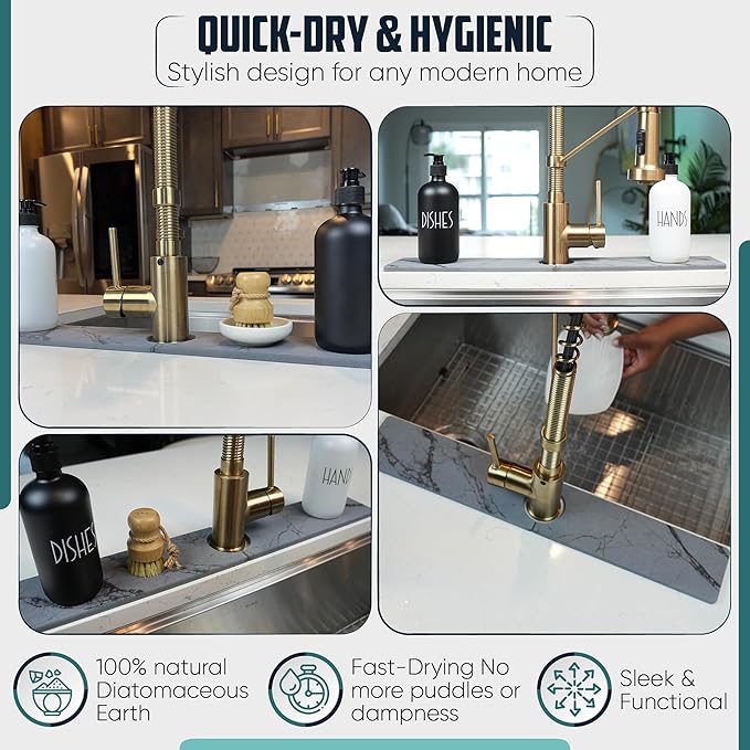 Faucet Splash Guard for Kitchen Sink – Super Absorbent Diatomite Stone Mat