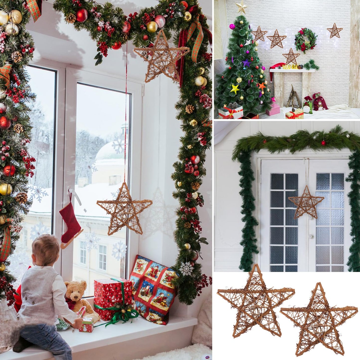 KUKLIPJIM 8 Pcs 12 Inch Star Shaped Natural Grapevine Wreath Set, Hand-Woven Vine Branch Wreaths for DIY Crafts, Christmas Decorations, Home & Event Styling