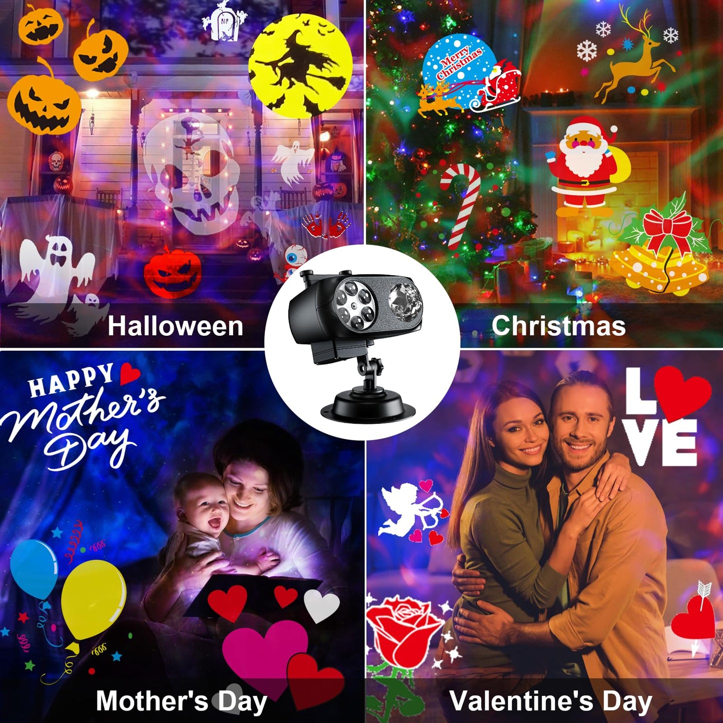 2025 Upgraded Brighter Halloween Decorations Projector Lights for Home, Display 8 Patterns at A Time (3D Ocean Wave & Patterns), 8 Themes Holiday Projector Halloween’ Day House Decoration Light Show