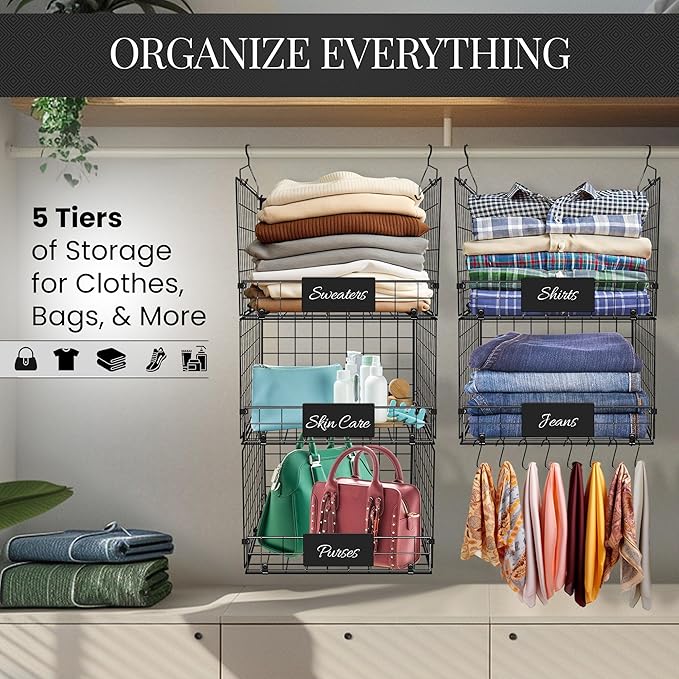 DECOLURE 5-Tier Adjustable Hanging Closet Organizer – Maximize Hanging Storage