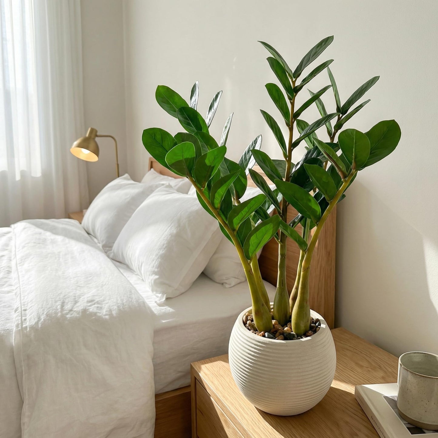 TentoWhan(2Packs Faux Plants Indoor 17" Artificial ZZ Plants in White Pot Fake Potted Zamioculcas Silk Plants for Home Table Decor Bedroom Aesthetic