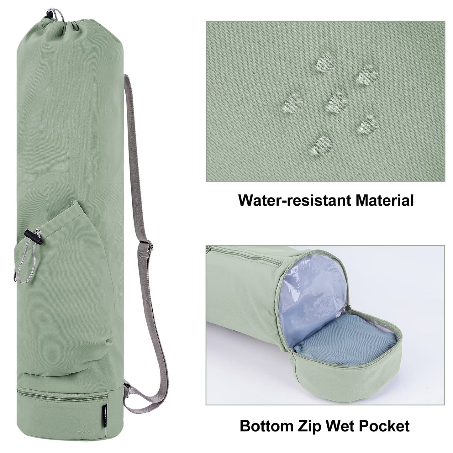 sportsnew Yoga Mat Bag with Water Bottle Pocket and Bottom Wet Pocket, Exercise Yoga Mat Carrier Multi-Functional Storage Bag, Green,Patent pending