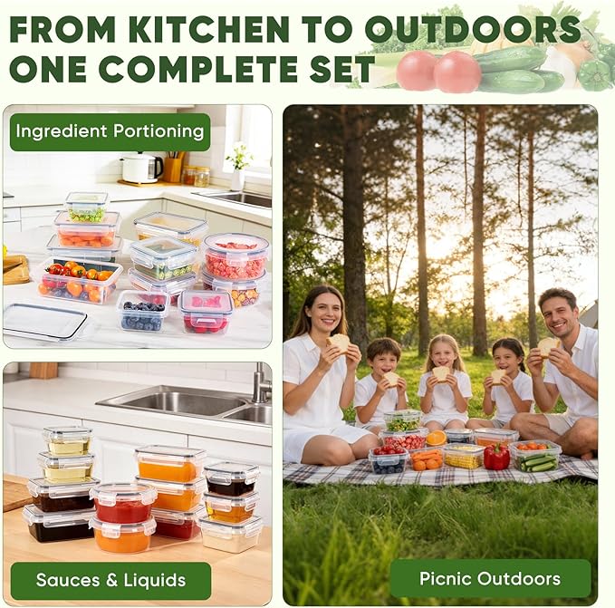 24-Piece PVC-Free BPA-Free Food-Grade Plastic Kitchen Set, Leakproof Airtight