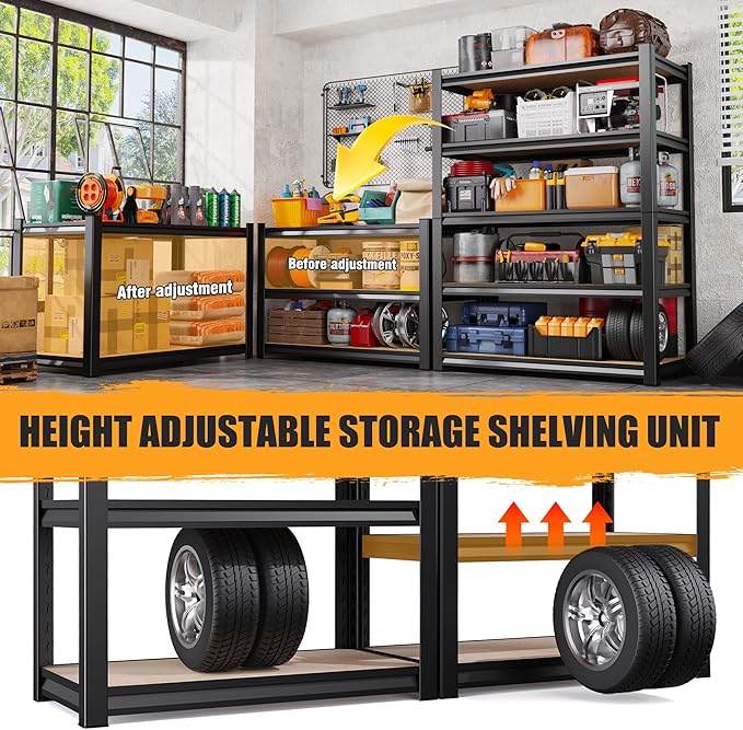 AOAORRG Set of 5 Garage Shelving Heavy Duty Storage Shelves, Metal Adjustable Shelving Unit, Utility Garage Organizer Shelf for Basement, Pantry, Kitchen, Warehouse, 45.6" Wx19.7 Dx78 H
