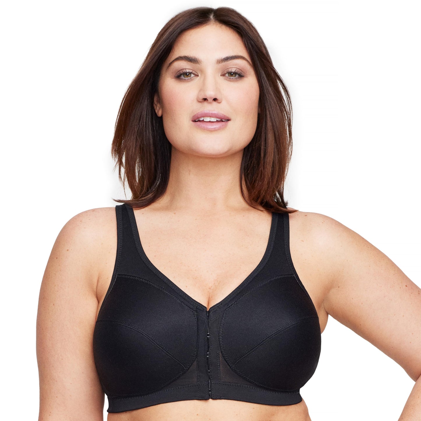 Glamorise Full Figure Plus Size MagicLift Front-Closure Posture Back Bra Wirefree #1265 Black 36C