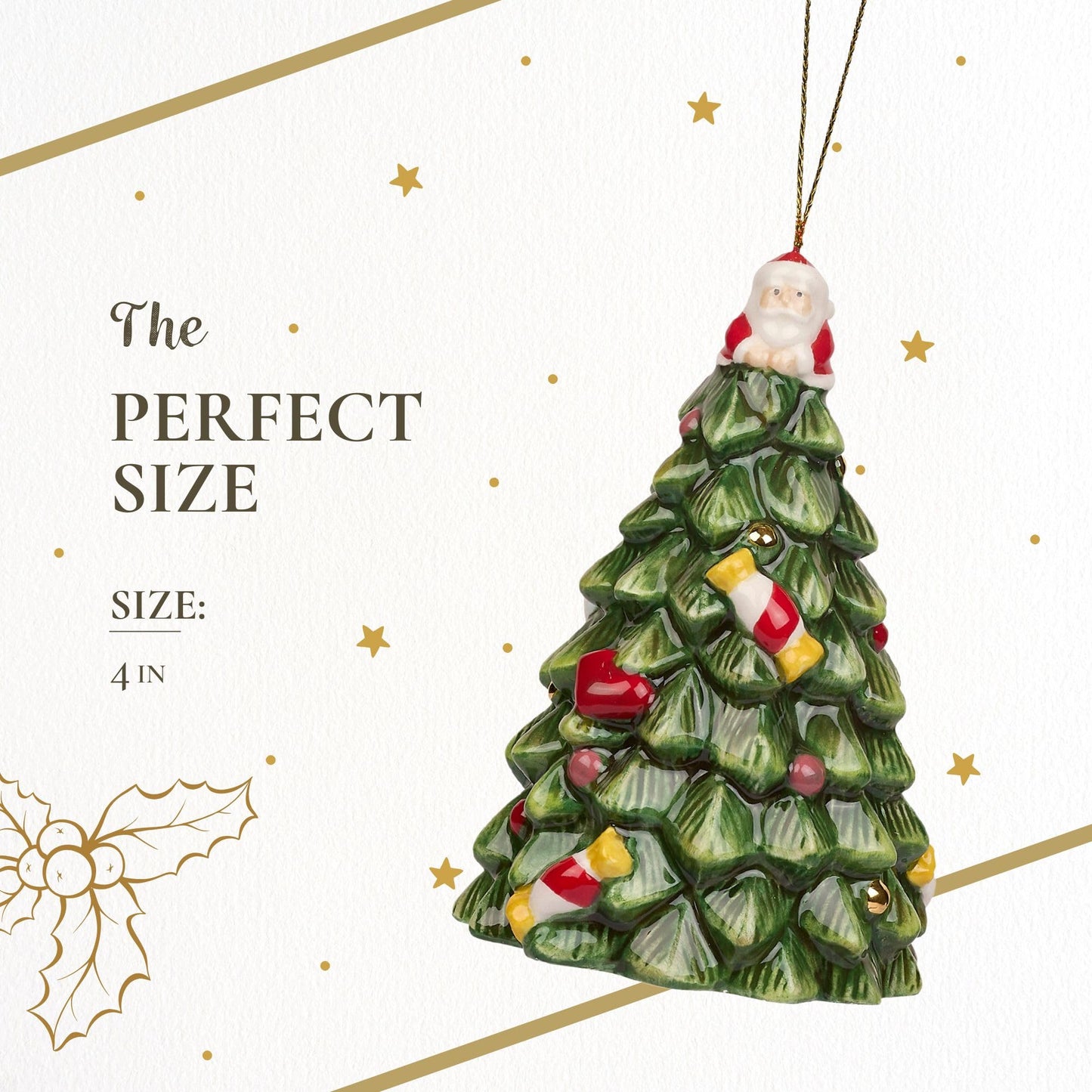 Spode Christmas Tree Figural Tree Bell Ornament, Gold, Dolomite, Hanging Ornament, Christmas Decoration