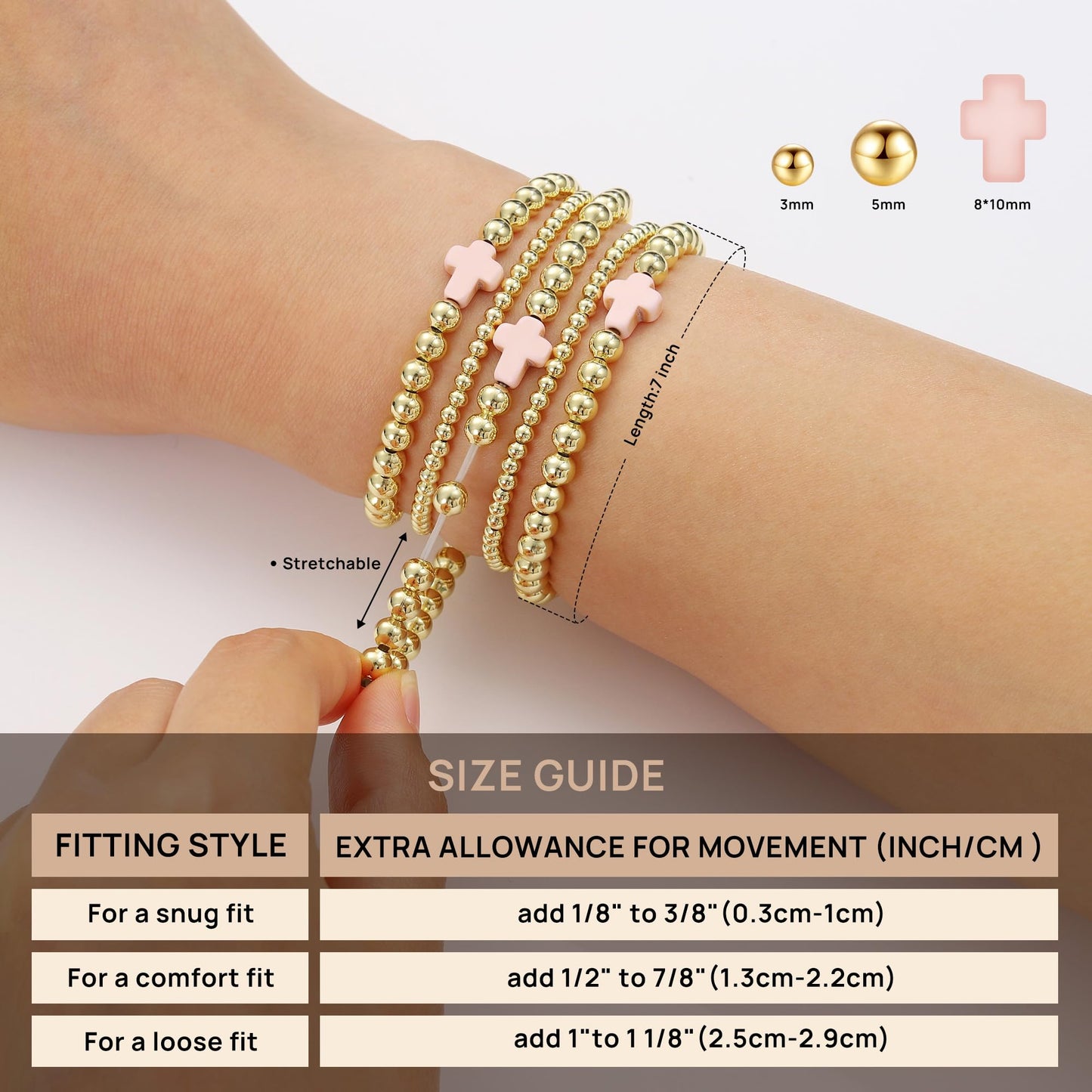 Yoosteel Gold Beaded Bracelets Set for Women - 14k Gold Plated Dainty Round Beaded Bracelet for Women Simplicity Stackable Jewelry Gifts(5 Pcs)