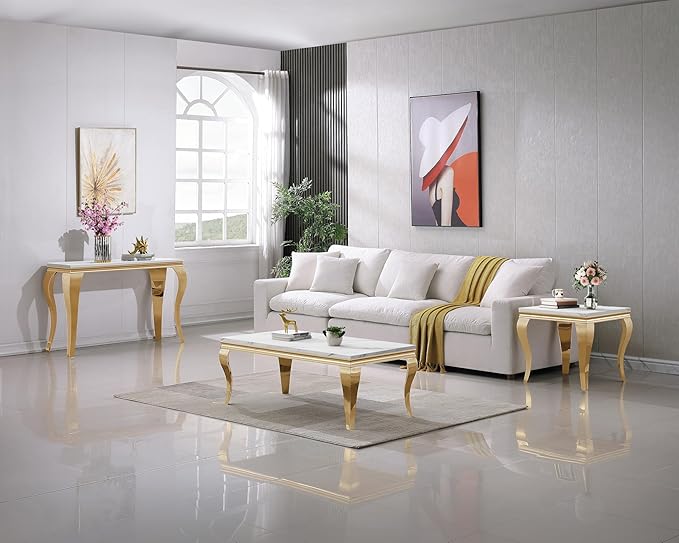 Henf Marble End Table Modern White Faux Marble Sofa Side Table
