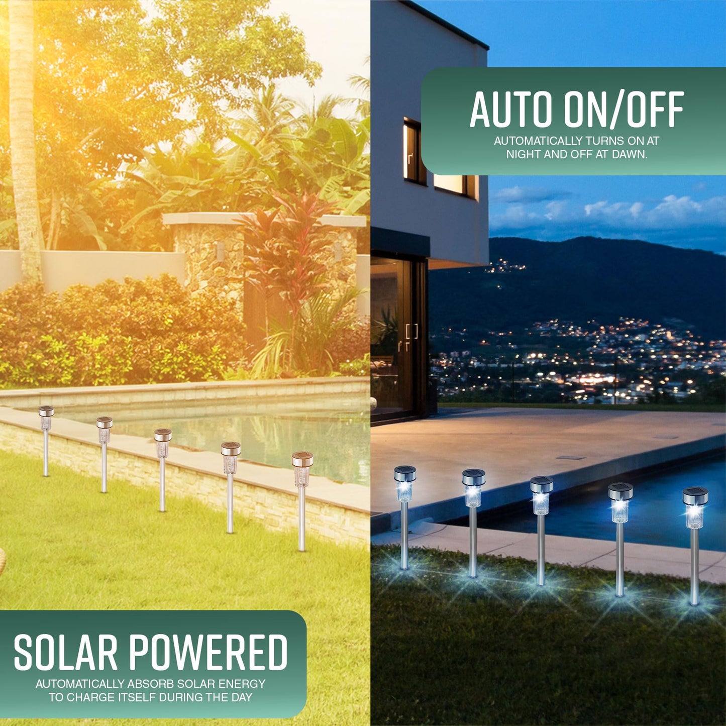 GloBrite Pack of 10 Solar Lights Outdoor Garden โ Waterproof Stainless Steel LED Solar Garden Lights with Stake for Pathway, Driveway, Patio, Walkway, Lawn, Yard & Landscape Decoration