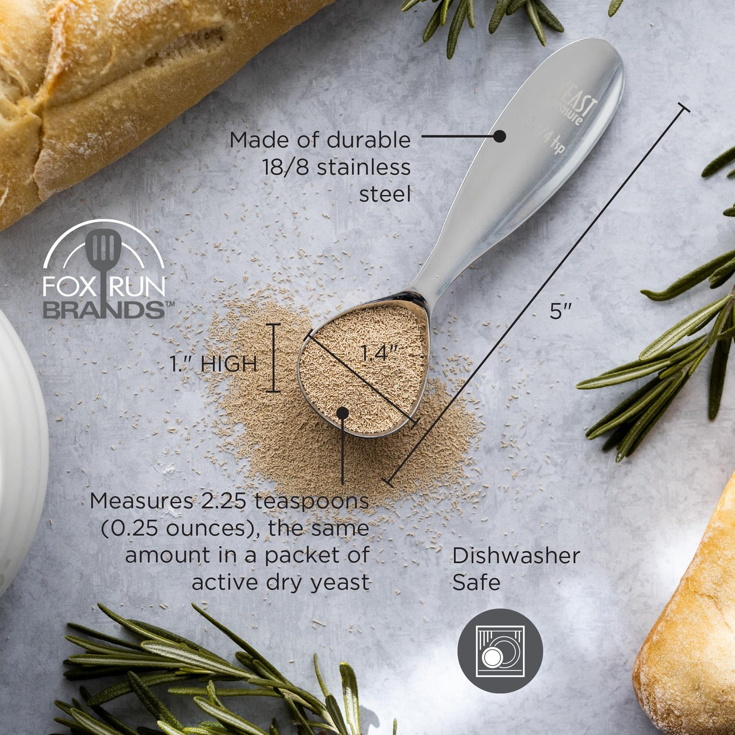 Fox Run Stainless Steel Yeast Measuring Spoon, 2.25 Teaspoons, 0.25 Ounces