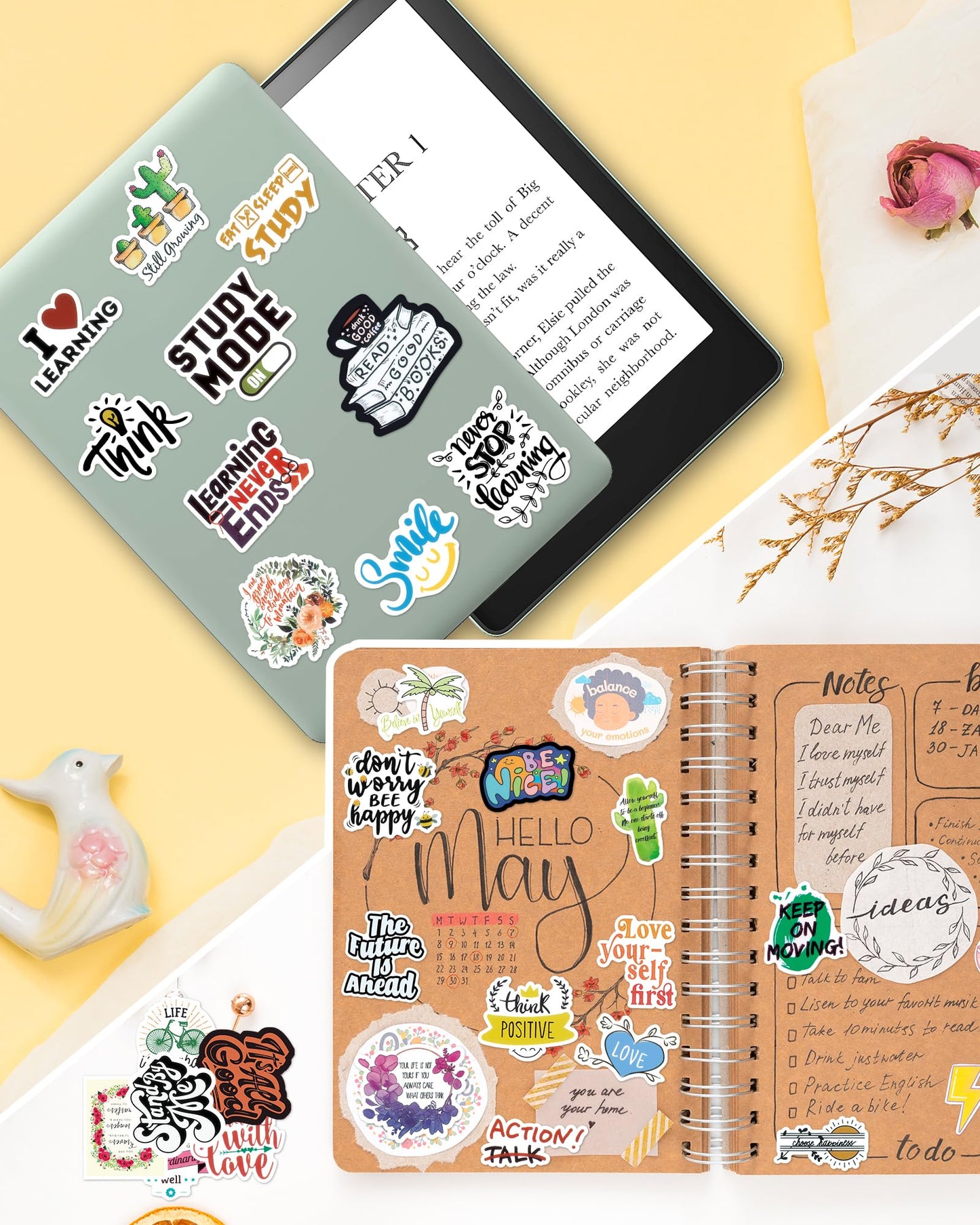 300 PCS Inspirational Stickers for Adults, Scrapbook Vision Board Supplies Motivational Stickers for Water Bottles Laptop, Positive Mental Health Quote Vinyl Stickers for Teens Kids Teachers Students