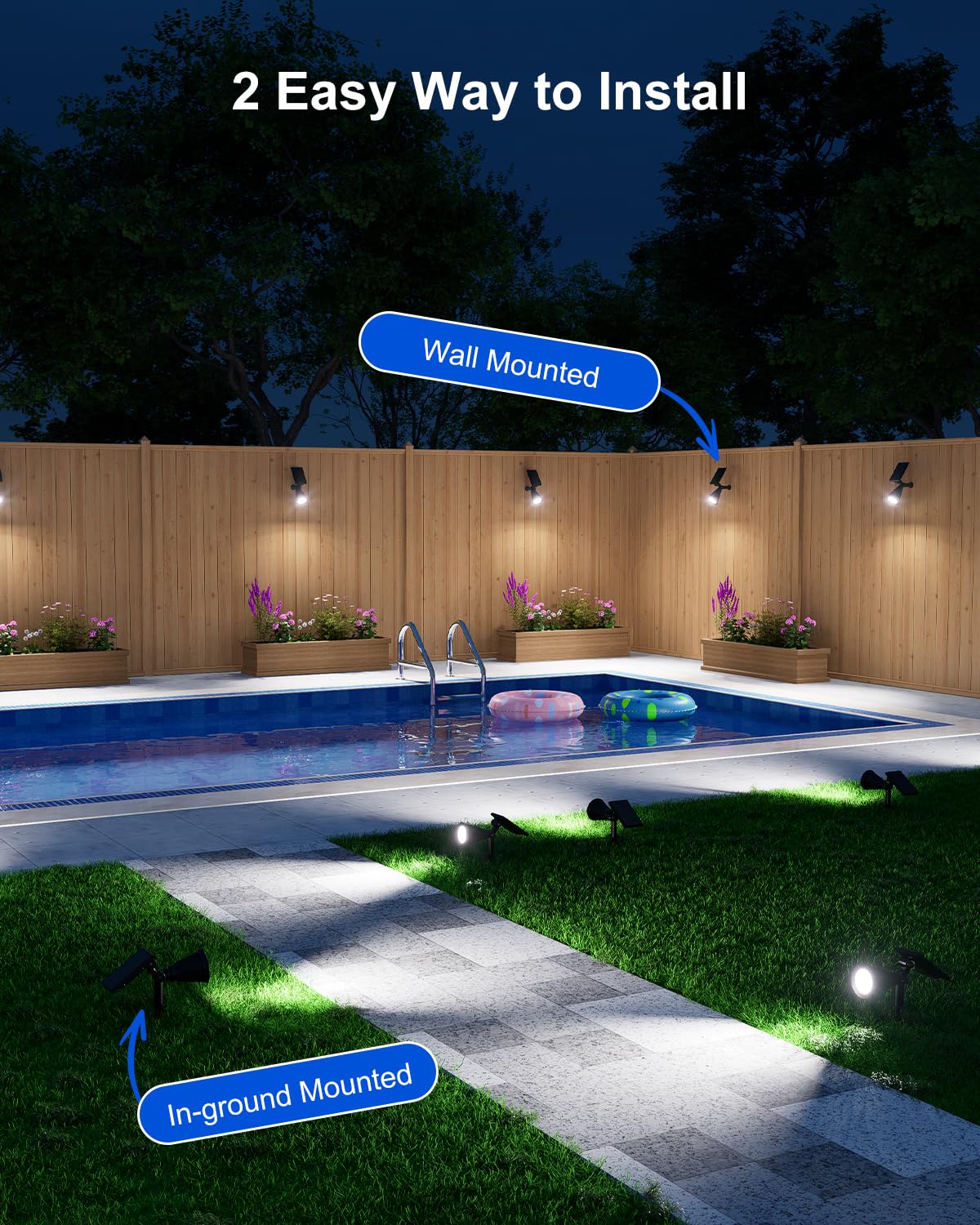 FALOVE Solar Spot Lights Outdoor Waterproof for Flag, Palm Tree, Pole, Sign, Statue, Mailbox, Bright LED Outside Landscape Flood Spotlights for Accent Uplighting Yard, Garden, House, Backyard, Patio