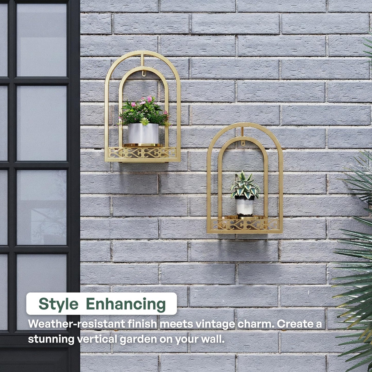 Rioneta Wall Hanging Planters, Modern Iron Frame for Indoor/Outdoor Plants, Stylish Decor for Living Room, Garden, Patio 3 Pack Gold(No Light)