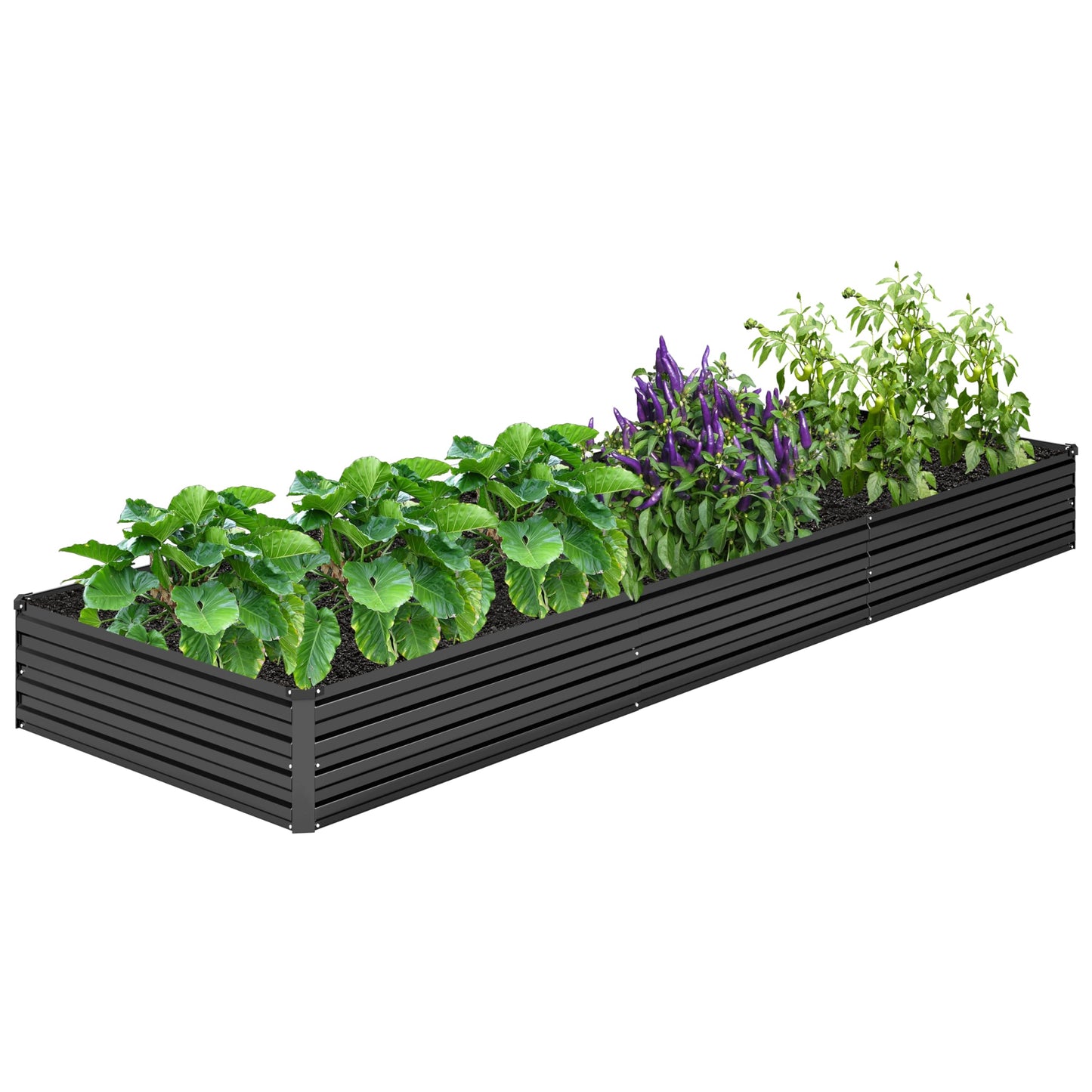 DIIYIV 2PCS 12x4x1FT Galvanized Raised Garden Bed Kit,Vegetable Boxes-Rectangle Metal Flower Box,Large Planter Raised Beds Outdoor Garden for Planting,Fruit,Herb-Black