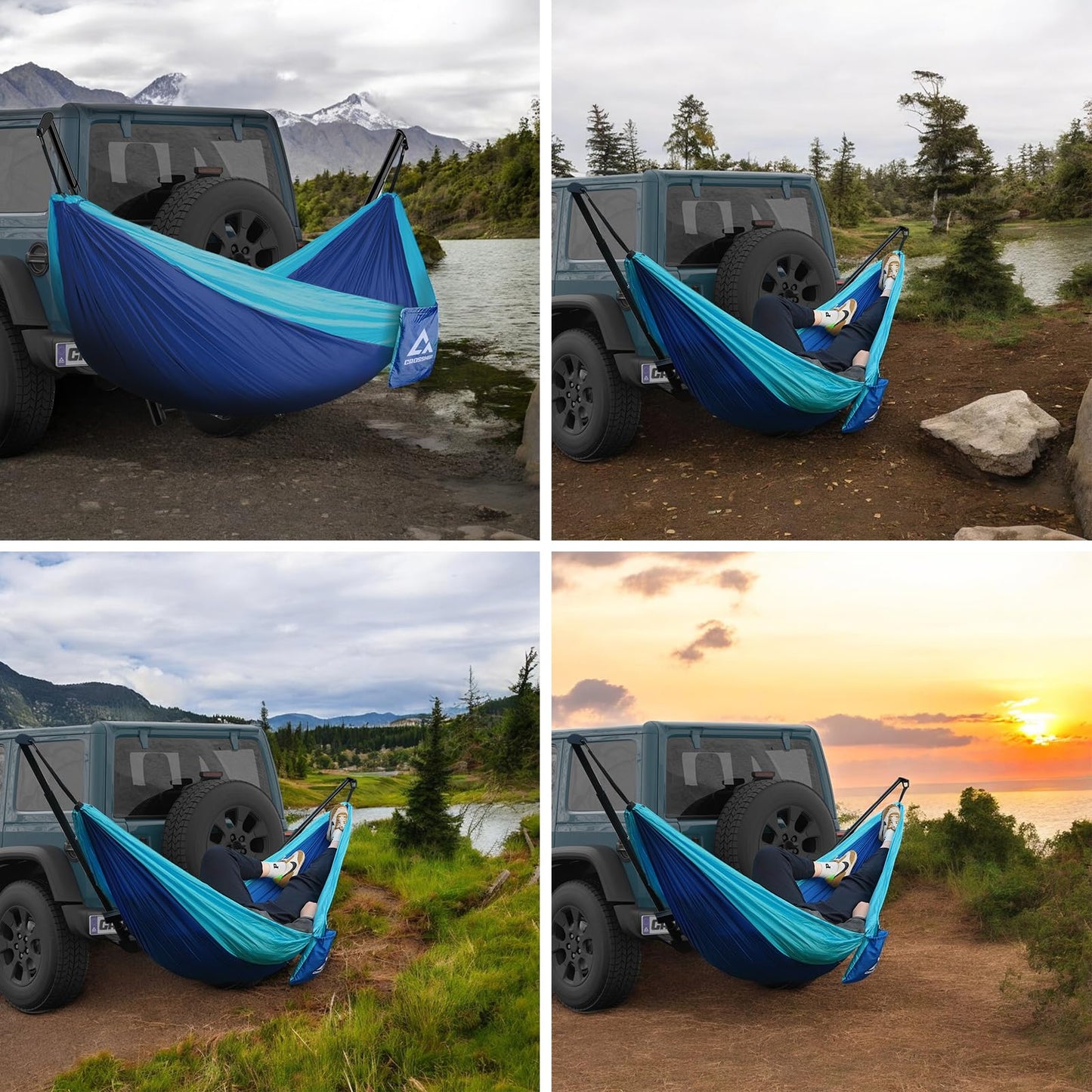 CROSSHIP Hitch Mount Hammock Stand - Includes Parachute Nylon Hammock & Storage Bag - for 2'' Receiver, Fits Class III & IV Heavy Duty Trucks, for Camping, Outdoor, Travel (350lbs Weight Capacity)