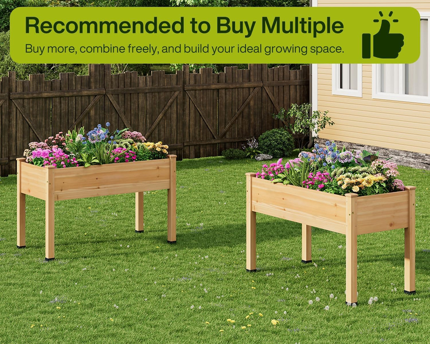 ZIENLIFE Wood Raised Garden Bed, 48x24x30in Elevated Wooden Planter Box with Legs Standing Growing Bed for Backyard, Patio, Balcony with Bed Liner, 200 Pound Capacity 3PCS
