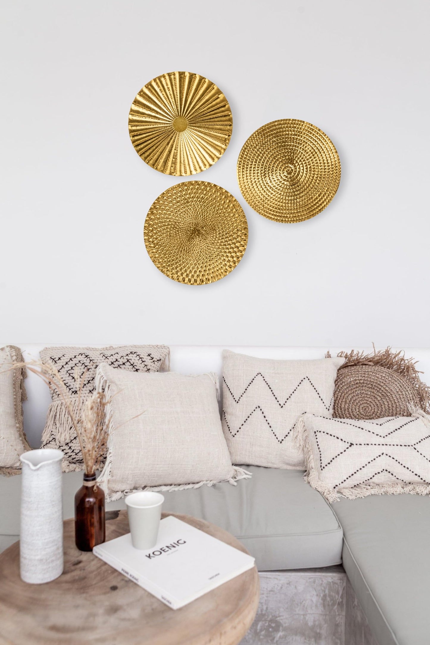 Briful 12" Gold Wall Décor Pack of 3 Metal Starbursts Radial Plate Wall Art Modern Accent Hanging Wall Decorations For Home Office Bedroom Or Living Room Wall Sculptures