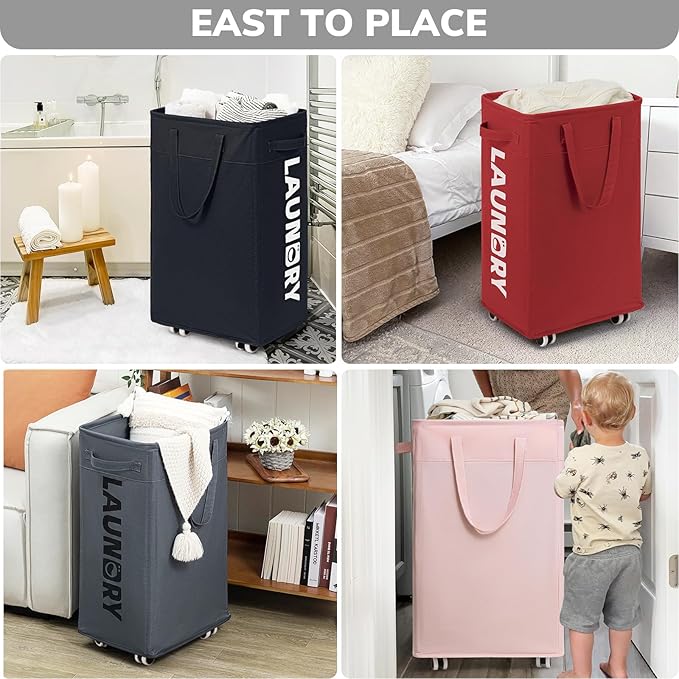 Goodpick Laundry Basket with Wheels, 75L Large Roolling Laundry Basket with