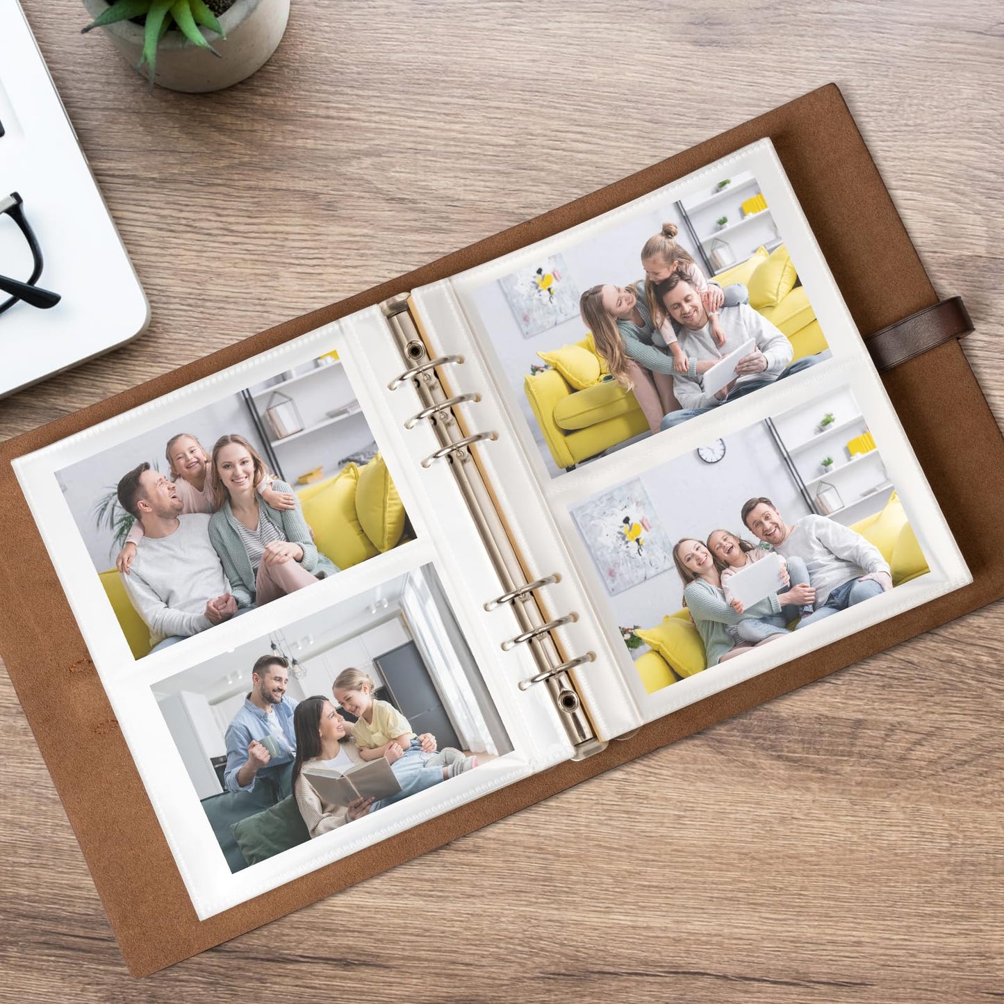 Photo Album 4x6 200 Photos, Genuine Leather Photo Albums with Writing Space with 30 Writing Paper, Travel Family Wedding Kids Graduation Ultrasound Baby Picture Album Scrapbook Photo Album(Flowers)