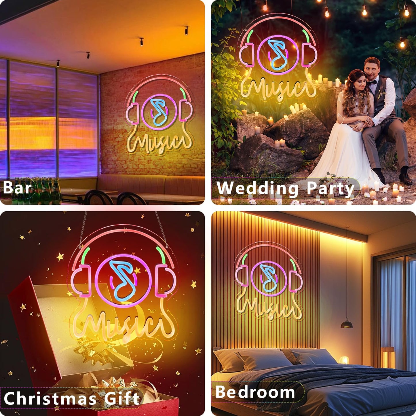 Live Music Neon Sign Earpoda Neon Sign for Wall Decor, Neon Wave Sign LED Light Sign, LED Signs for Bedroom Wall, Neon Lights Signs for Man Cave Bedroom, Wedding, Living Room, Party, Bar, USB Powered with Dimmer (12.6* 14.3in)