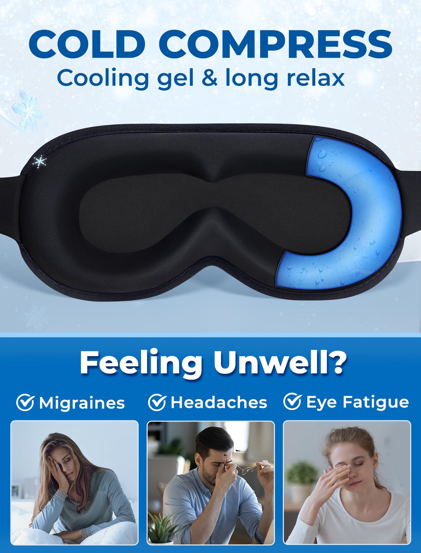 3D Cooling Gel Sleep Mask for Women & Men – 6oz Weighted Eye Mask for Sleeping, 100% Blackout, Ice Cold Gel, Migraine & Headache Relief, Eye Care, Deep Relaxation, Airplane Travel Essentials, Gift