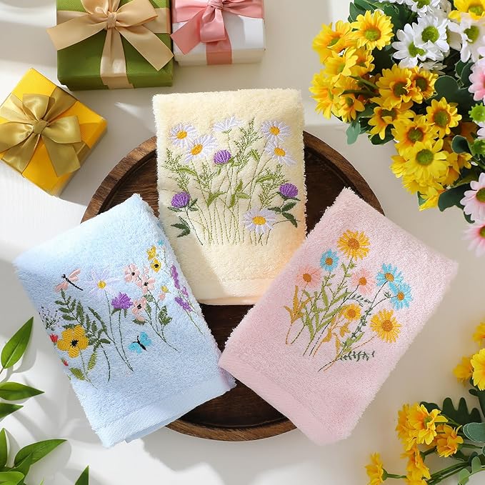 Wildflower Hand Towels Farmhouse Pink Blue Yellow Wildflower Bathroom Decor