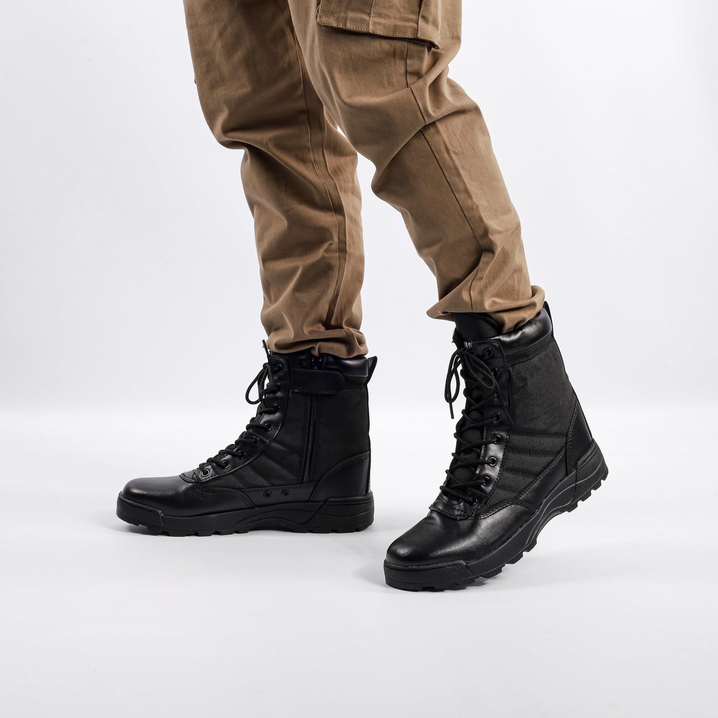 Mens MIG side zip & lace up Army Tactical Combat Boots (Black, UK9)