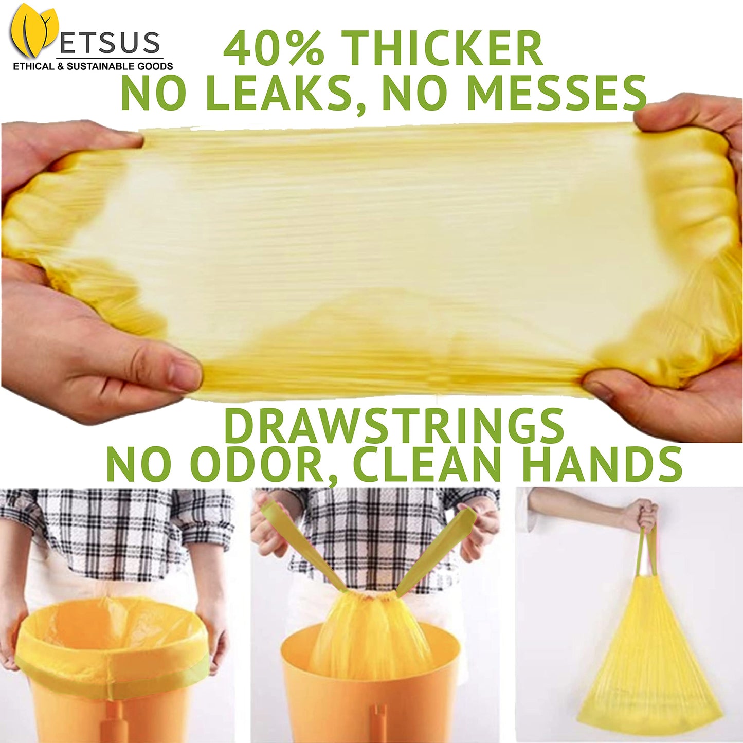 13 Gallon Biodegradable Trash Bags with Drawstrings, 75 Count Plant Based, Code Q Tall Kitchen Compost Bags 50 Liter Bin - Green Garbage Liners - 1.3 mil Thick Heavy Duty and Eco Friendly Trash Bags