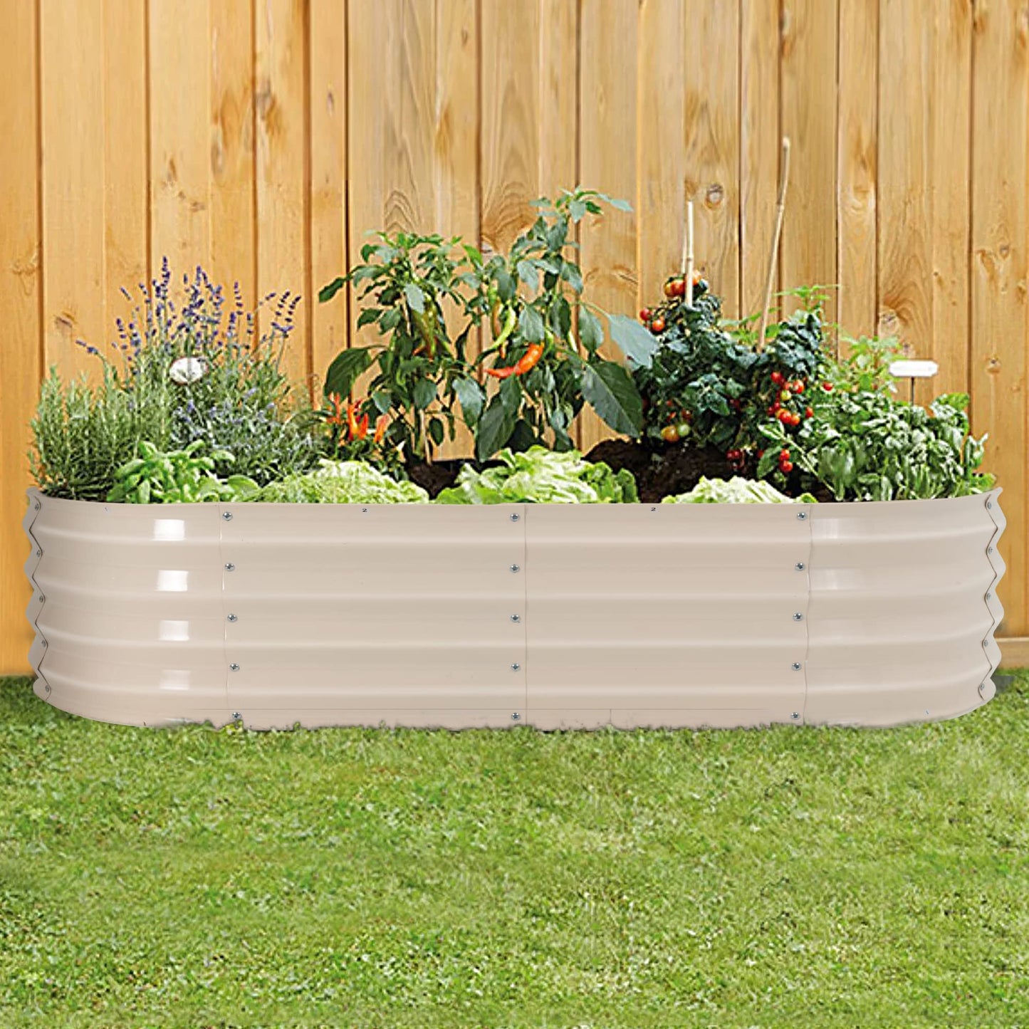 Sundale Outdoor 2 Pack Galvanized Raised Garden Bed Kit, 6x2.7x1ft Planter Raised Garden Boxes Outdoor with Anti-Rust Paint, Oval Metal Planter Box for Vegetables Flower(Beige)