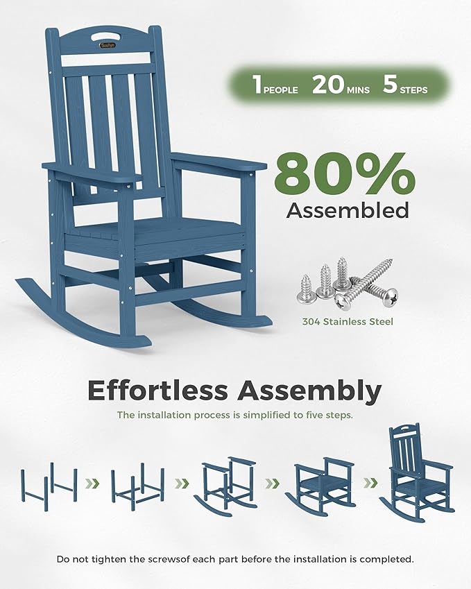 Oversized Outdoor Rocking Chairs Set of 2, High Back Outdoor Rocker Chair, HDPE Rocking Chairs for Patio, 380lbs Weight Capacity, Navy Blue