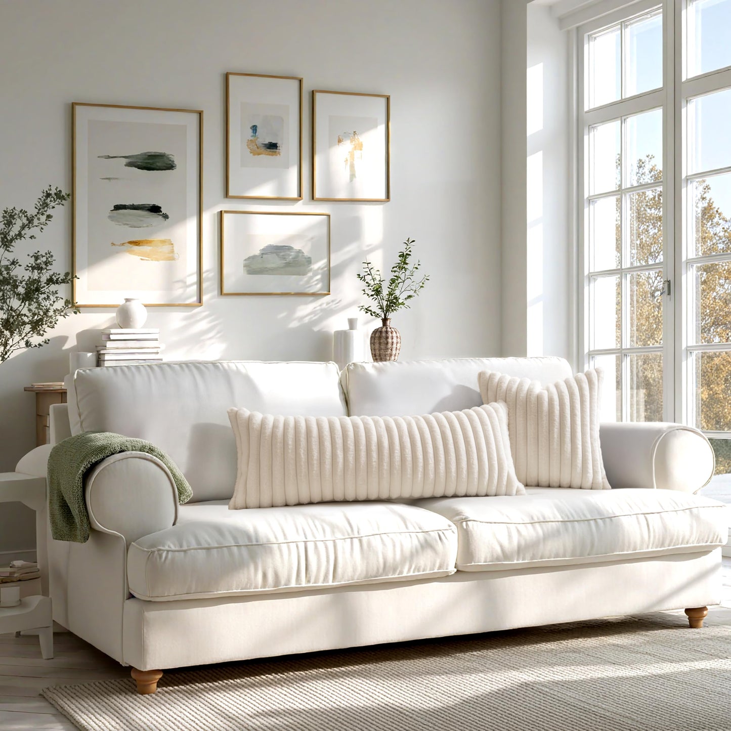 MIULEE Faux Fur Decorative Throw Pillow Covers 18x18 Inch Set of 2, Modern Spring Home Decor Soft Plush Couch Pillows Cozy Fluffy Cushion Covers for Sofa Bed Beige