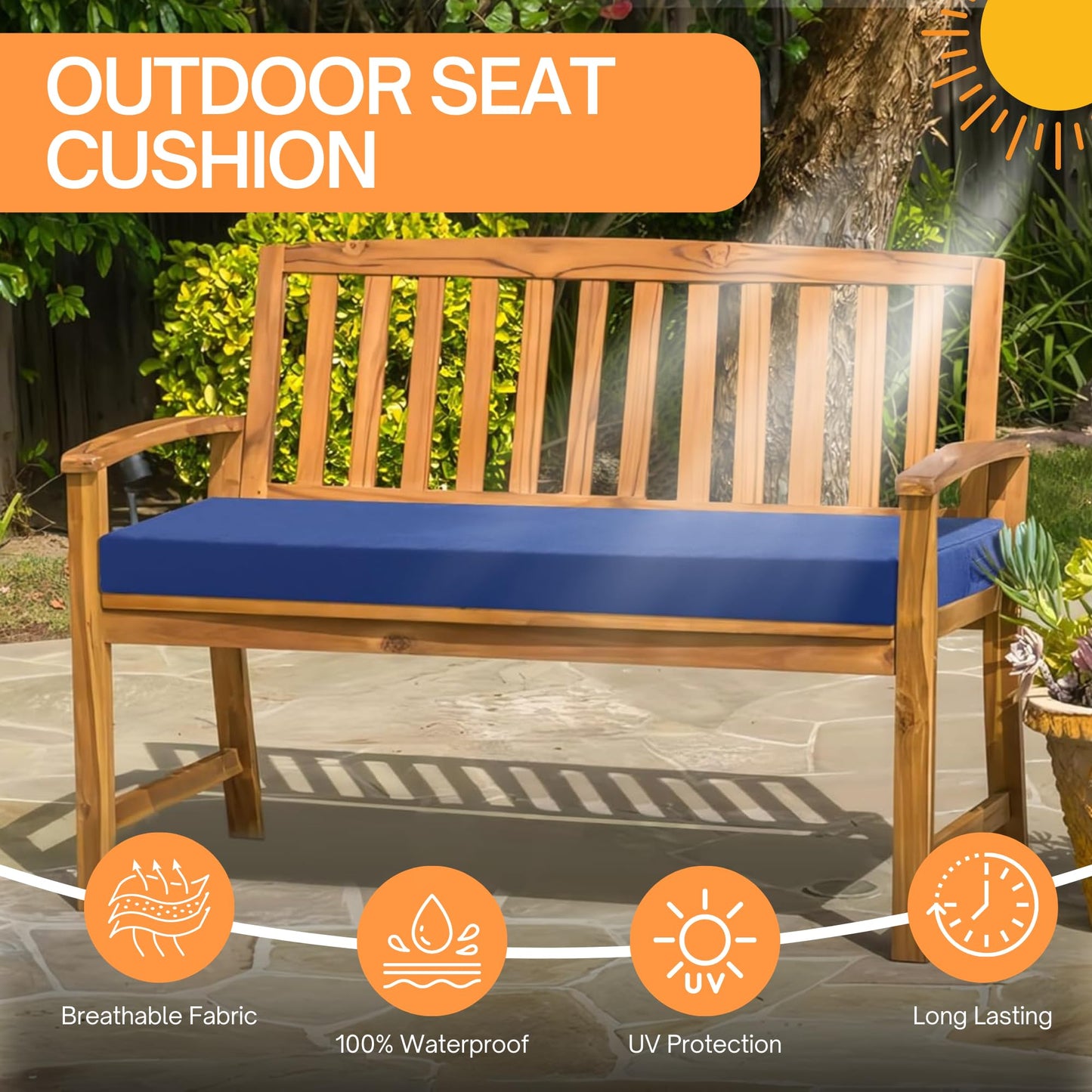 Crescent Textile 100% Waterproof Garden Bench Cushion 2/3/4 Seater Outdoor Long Bench Seat Pad for Lawn & Garden, Patio, Office, Coffee Shop with Removable Cover (2 Seater 108cm x 45cm x 5cm, Green)