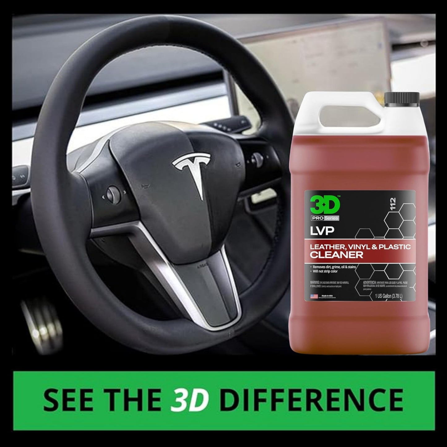 3D LVP Interior Cleaner - Removes Dirt, Grime, Grease, Oil & Stains from Leather, Vinyl & Plastic - Great for Seats, Steering Wheels, Door Panels, Dashboards - Car, Office, Home Use - 1 Gallon