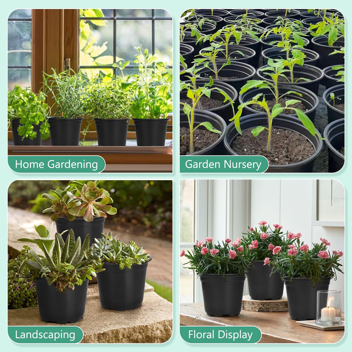 DUNPUTE 120 Pack 4 Inch Nursery Pots for Plants, Plastic Seeds Starter Pots with Drainage Holes, Small Plastic Plant Pots for Succulents Seedling Cutting Transplanting