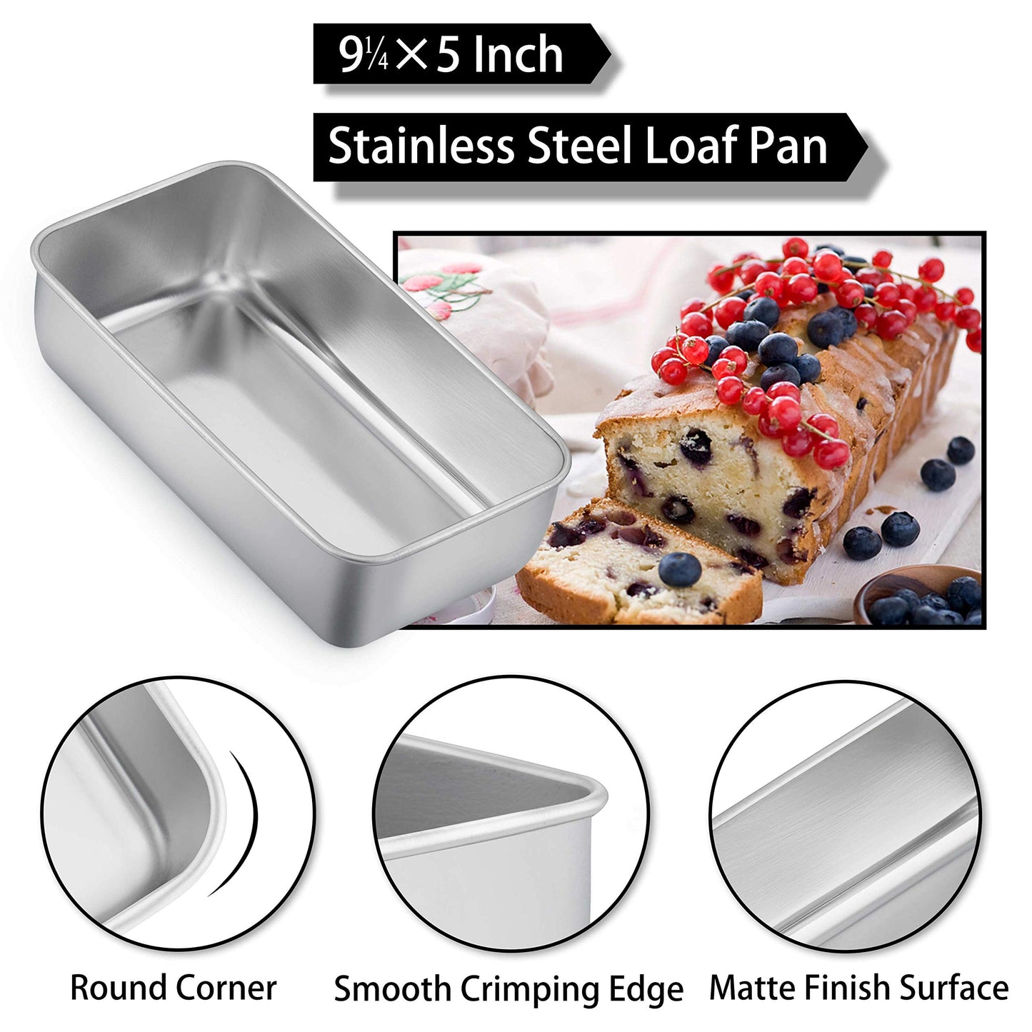 TeamFar Loaf Pans for Baking Bread, 9 × 5 Inch Stainless Steel Loaf Bread Pans Tins for Homemade Brownies, Healthy & Sturdy, Oven & Dishwasher Safe - Set of 2