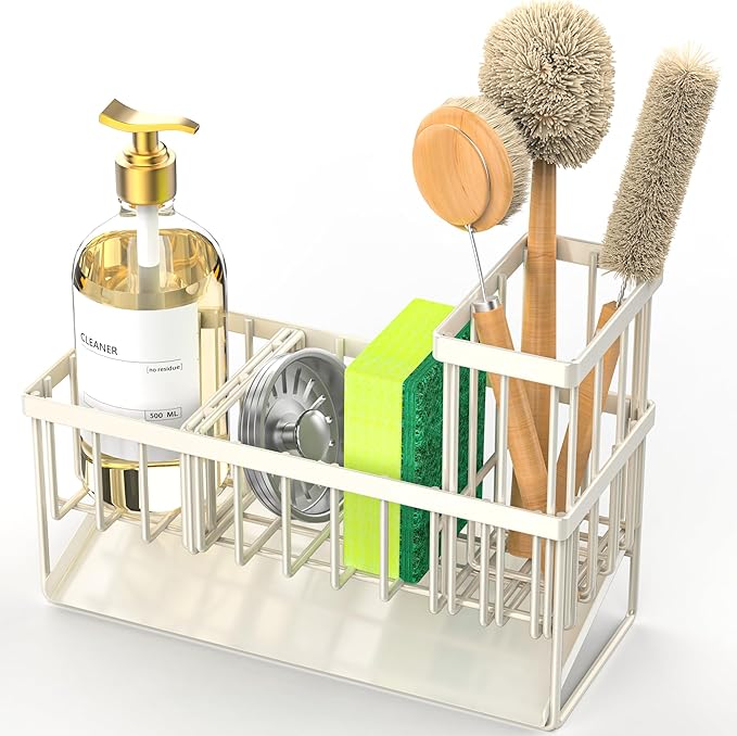 Cisily Off White Sponge Holder for Kitchen Sink, Sink Caddy Organizer