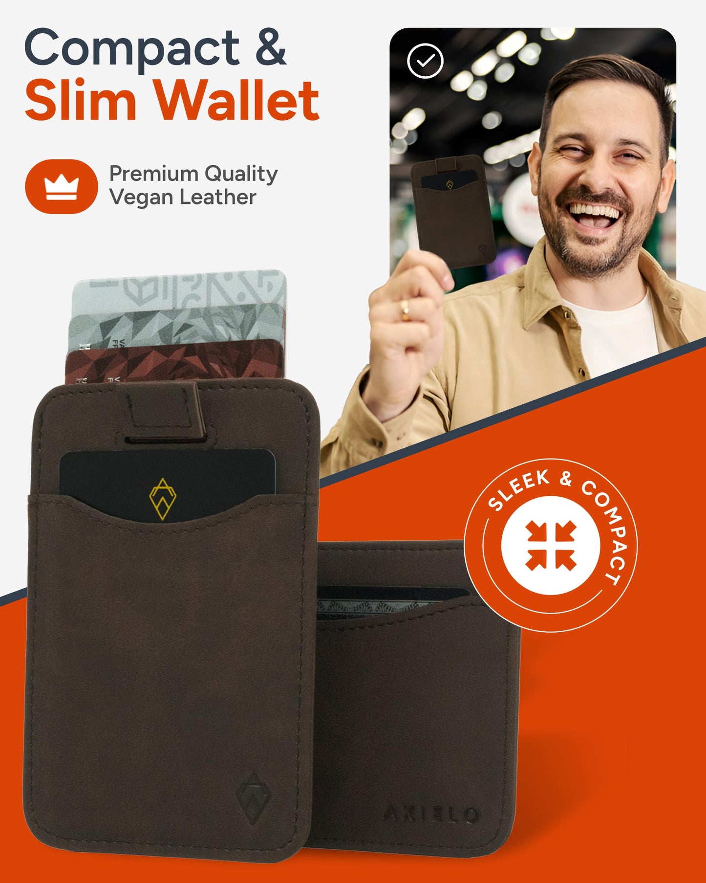 AKIELO RFID Blocking Card Holder and Gift Box – Compact and Slim Wallet – Minimalist Card Wallet (Charlie - Dark Mocha Edition)