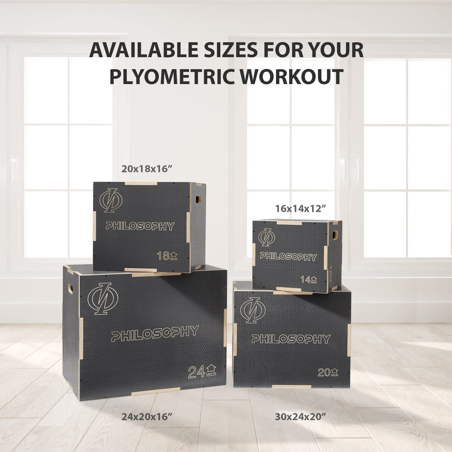 Philosophy Gym 3-in-1 Non-Slip Wooden Plyo Box - 20" x 18" x 16", Wood Plyometric Jump Box for Home Gym, HIIT, Step-Ups, and Strength Training - Gray