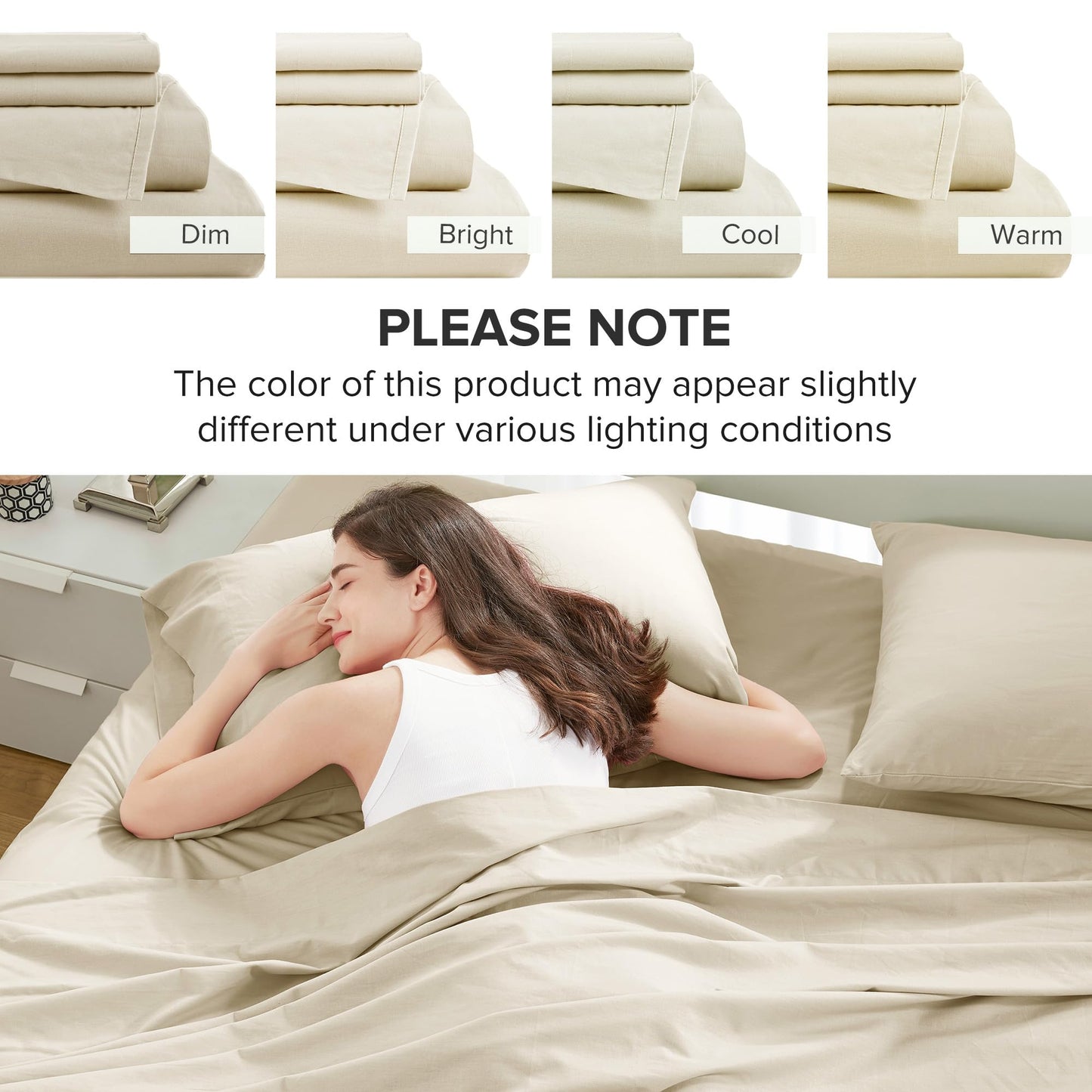 Comfort Spaces 100% Cotton Sheets Cal King, Breathable & Soft Cotton Sheets, Naturally Cool Cotton Bed Sheets with 14" Elastic Pocket Fits up to 16" Mattress, All Seasons Sheet Set, Cream 4 Piece