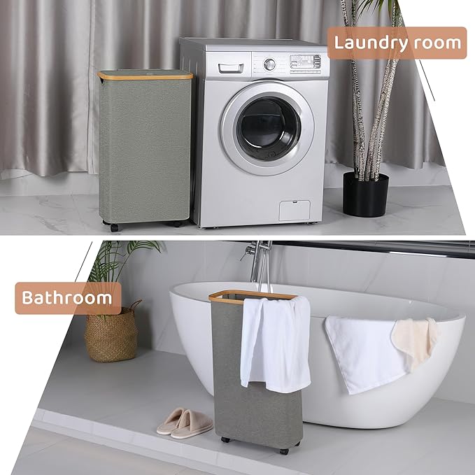 Slim Laundry Basket with Wheels, Narrow Hampers