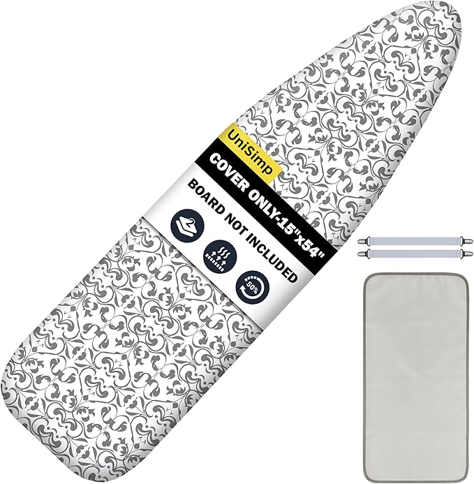 Ironing Board Cover and Pad 15"x54" Extra Thick Natural Cotton, Scorch and
