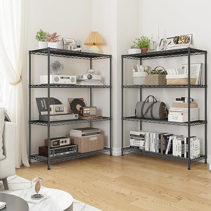 Xcity Storage Shelves, 4 Tier Heavy Duty Metal Shelving Unit with Wheels, 1600 LBS Capacity Adjustable Steel Wire Shelf Organizer for Pantry, Kitchen, Garage, 18" D x 36" W x 60" H, Black