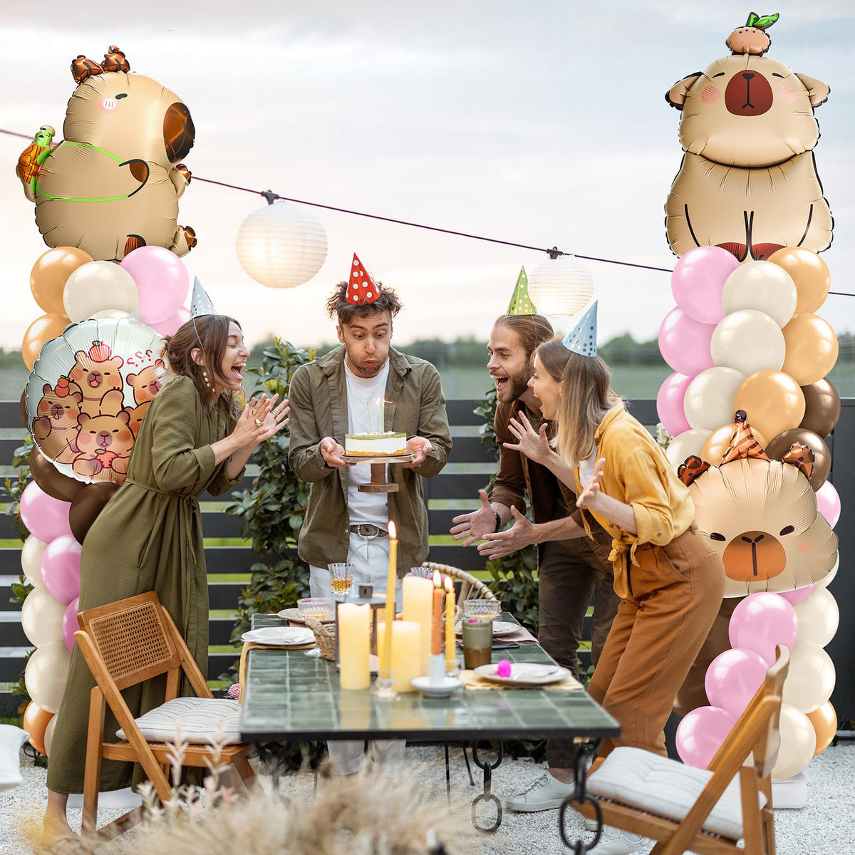 Kasyat 2 Sets Capybara Balloon Column Stand Kit Pink Brown Beige Orange Balloons Arch Garland for Capybara Birthday Party Gender Reveal Baby Shower Animal Theme Decoration