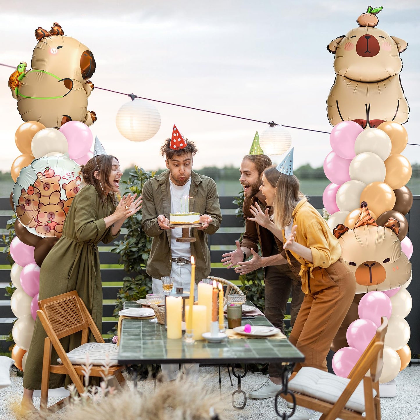 Kasyat 2 Sets Capybara Balloon Column Stand Kit Pink Brown Beige Orange Balloons Arch Garland for Capybara Birthday Party Gender Reveal Baby Shower Animal Theme Decoration